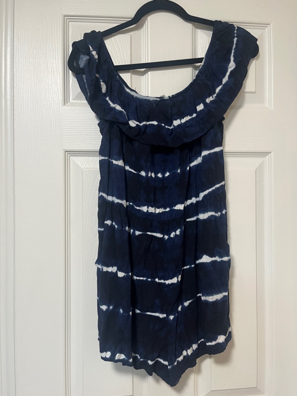Xhilaration Navy and White Striped Smocked Top